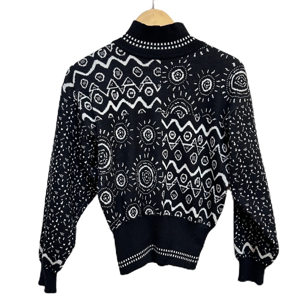 VTG Demetre Ski Sweater 90s Black White Patterned Mock‎ Neck Women’s Small